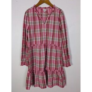 J Crew Plaid Dress Tiered Womens 14 XL Ruffle Button Country Holiday Cottagecore